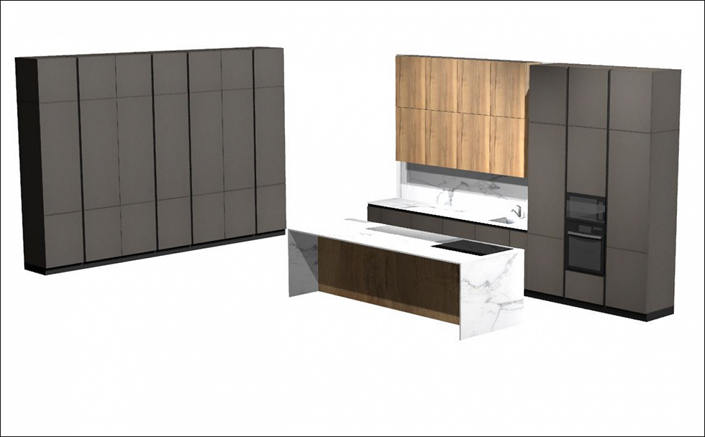 Кухня с островом и шкафом (гардеробной) феникс