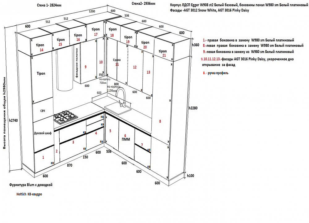 Кухня белая комбо розовый
