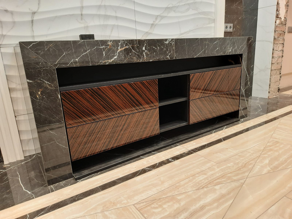 Тумба в ванную шпон Эбен красный глянец